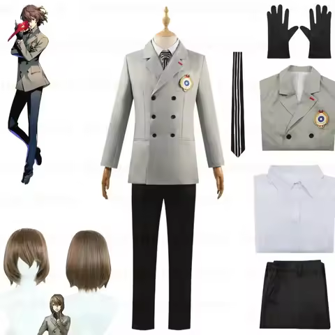 Goro Akechi Cosplay Wig Cosplay School Uniform Suit Coat Tie free Gloves Cosplay Costume Outfit