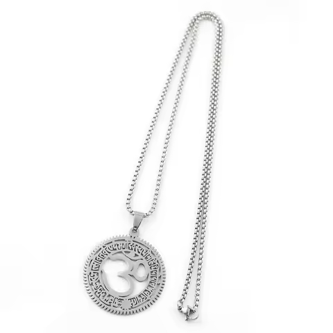 Hindu OM Symbol Yoga Gayatri Mantra Pendant Necklace for Women Men Stainless Steel Gold Color Spirit