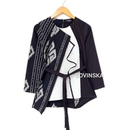 Atasan Batik/ Tenun Kombinasi WP 132 Hitam Baju wanita Baju Kerja blus Blouse Lengan Panjang Batik M