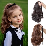 12inch Wavy Hair Ponytail Wig for Kids Girls Synthetic Ribbon Ponytail Extensions Hairpiece with Cli