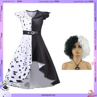 Cruella De Vil Cosplay Costume Women Gown Black White Maid Dress Outfits Halloween Party  Performanc