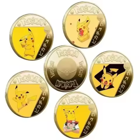 New Gold Pokemon Coin Metal Set Mewtwo Pikachu Anime Card Pikachu Commemorative Medallion Collectibl