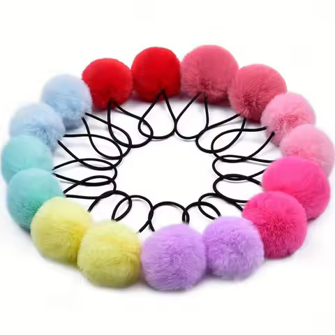 16pcs/pack New Style Pom Pom Hair Ties, Girls Hair Ties Hair Accessories Fluffy Ponytail Holders Pom