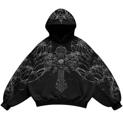 Affliction Hip Hop Gothic Skull Print Hoodie Men's Oversized Retro 90s Punk Streetwear Zip Jacket