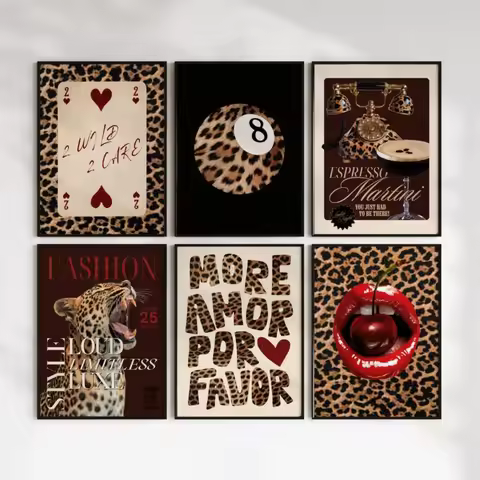 Poster Y2k Funky Chic Art Prints Bedroom Apartment Wall Home Decor 3/6pcs Retro Leopard Cheetah Canv