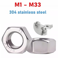 M1 - M33 DIN934 304 A2-70 Stainless Steel Hex Hexagon Nut Metric Threaded Hexagonal Metal Fasteners 