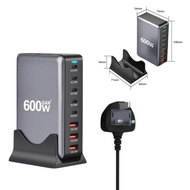 【SG STOCK】GAN 600W Gallium Nitride Charger Desktop PD Charger 3A5C with Base Singapore plug Detachab