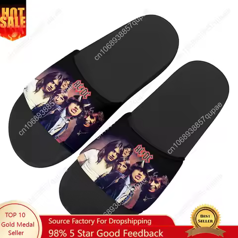 A-AC Slippers Home Water Shoes Men Women Cool Vintage Rock D-DC Teenager Bathroom Shoes Beach Pool S