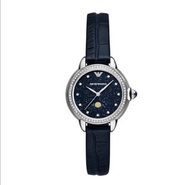 EMPORIO ARMANI  watches 海夜星空月相女錶 藍色真皮錶帶手錶