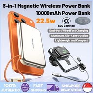 【CCC+Traceability Code】 3-in-1 PD 22.5W  Magnetic Power Bank 10000mah Ultra-Slim Power Bank with Cab