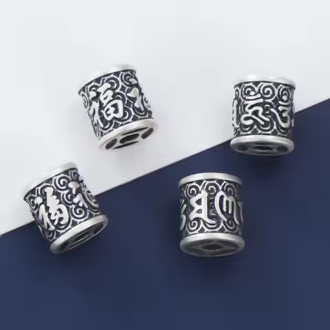999 Pure Silver Blessing/Buddhism Mantras Pattern Tube Loose Beads 11x10mm Unisex S999 Silver Space 