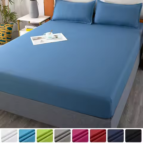 Soft Cotton Fitted Sheet with Elastic Bands Solid Color Non Slip Mattress Covers Bedsheet for Double