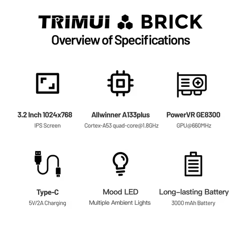 NEW TRIMUI BRICK Handheld Game Console 3.2'' IPS Screen Linux System Trimui UI Metal Back Panel Key 