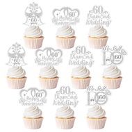 36 PCS 60th Anniversary Cupcake Toppers 60th Diamond Wedding Anniversary Cupcake Picks DoubleSided P