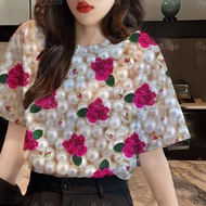Women's printed vintage T-shirt Casual short sleeve T-shirt Top summer dress plus size
