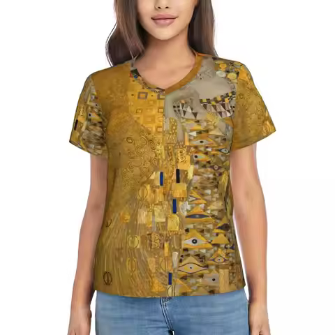 Gustav Klimt T Shirt Adele Bloch Bauer Hip Hop T Shirts Women V Neck Simple Tops 2024 Summer Short S