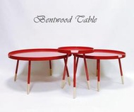 =東方木= 紅色 90公分 圓形曲木茶几 邊桌 咖啡桌 鐵管腳與實木腳的搭配