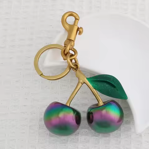Gradient Color Cherry Pendant Summer Fruits Cherries Pendant Keyring for Coach Handbag Shoulder Bags