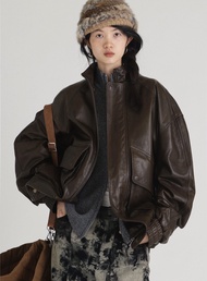 เสื้อแจ็คเก็ตบินหนังสไตล์ย้อนยุค ULD Oil Wax Leather Vintage Pilot Jacket ทรงหลวม สไตล์ลำลอง ฤดูใบไม