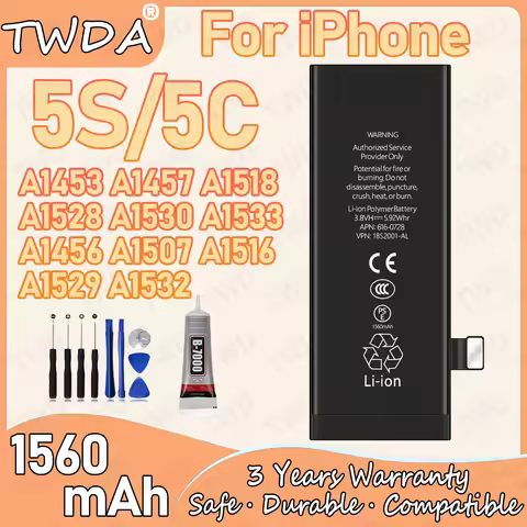 18S2001-AL Large capacity 1560mAh Battery For iPhone 5S/5C/A1453/A1457/A1518/A1528/A1530 Batteries N