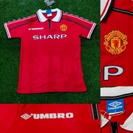 JERSEY MANCHESTER UNITED RETRO VINTAGE MEN'S HOME TREBLE WINNERS 1999 GRADE AAA CLASSIC.