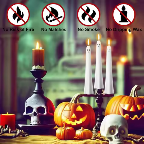 Ghost Shaped Plastic Candles Battery Operated 2/4/6 Pack White Spooky Candles LED Candles Set Hallow