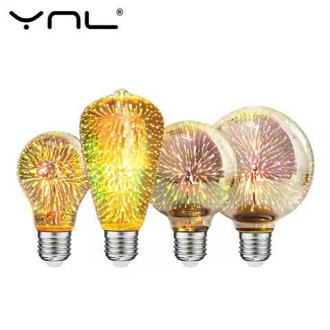 3D Decoration Edison Bulb E27 4W Vintage Light Bulb 85-265V Star Firework Lamp Holiday Night Light N