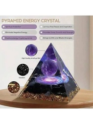 1入組帶有紫晶球的療癒水晶噴氣能量金字塔 - 保護水晶能量產生器,減輕壓力,靜坐冥想,吸引財富 - 優質療效固體裝飾金字塔,適用於室內陳列