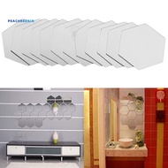 PEH-12Pcs Hexagonal Self Adhesive Mirror Effect Wall Sticker Living Room Decal Decor