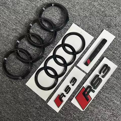 AUDI RS3 4Ring logo ABS Black Car Hood Front Grill Emblem Rear Trunk Badge RS3 Sticker AUDI Sport Em