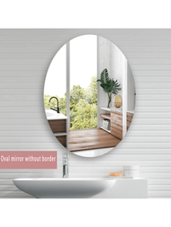 1入組/2入組防水丙烯酸自粘鏡磚，適用於浴室，無邊框橢圓形鏡子