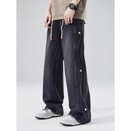 loose jeans men y2k jeans Men's Loose Fit Stitched Button Jeans - Casual Streetwear