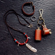 Goros Takahashi 925 Silver Feather Natural Turquoise Eagle Head Bead Deerskin Rope Glass Bead Neckla
