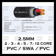 [LOOSE CUT] 2.5mm x 2C/3C/4C/5C/7C/12C Armoured Cable / Underground Cable 100% Pure Copper