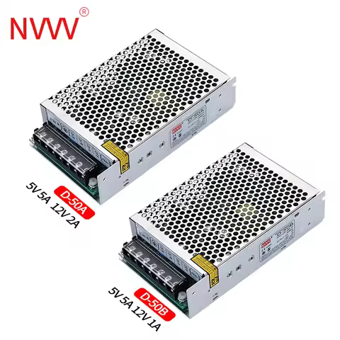 NVVV D-50 Dual Output Switch Power Supply 50W D-50A (5V5A 12V2A) AC DC Converter For CCTC Led Strip 