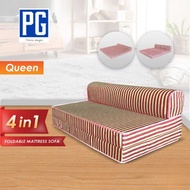 PG HOME :- Foldable Queen 6 Inch Thick Foam Mattress / 2 Seater Sofa Bed 4 In 1 (Blue/Red/Green Stripe)