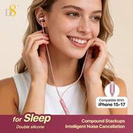 D8 USB C Sleep Headphones With Microphone , Wired Earbuds With Heavy Bass, Type C Earphones With Noi