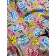 1m8 paper silk fabric Light pink with blue flowers on ao dai, dress, beautiful, soft, cool and stret