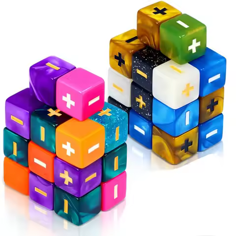 10 Pcs 6 Faces Dice Counters Plus Minus Dice Multicolored Acrylic Dice Toys with Plus, Minus, and Bl