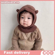 BL Winter Warm Baby Ear Protection Cartoon Hat 0-1Y Newborn Neckerchief Hooded Hat Woolen Knit Headg
