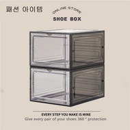 Hard Plastic Shoe Box with Magnetic Transparent Door Large Size Mica Glass Lid 34x27x19cm 360 Degree