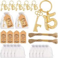 25pcs 15th Anniversary Gold Keychain Bottle Opener, 15th Birthday Party Favors, 15th Beer Keychain, 
