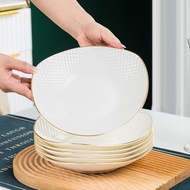 骨瓷深盤湯盤子裝菜碟子家用三角盤子菜盤創意陶瓷餐盤子金邊飯盤