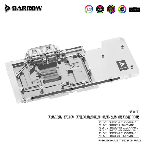 BARROW GPU Water Block Water Cooler Backplate for ASUS TUF RTX3080 TI O10G O12G/RTX3090 O24G GAMING 