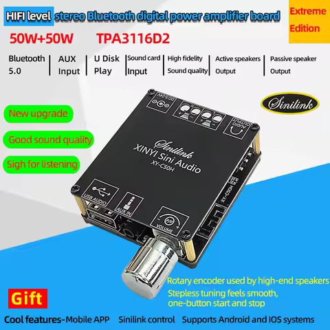 C50H Bluetooth 5.0 TPA3116D2 Digital Wireless 50W*2 Audio Power Amplifier Stereo Board Bluetooth Amp