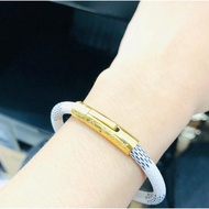 PUTIH Gl452 TITANIUM LV ANTI-RUST WHITE LEATHER BRACELET