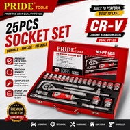 【Ready Stock】PRIDE TOOLS 25PCS CR-V Socket Set 1/2” Drive Ratchet Wrench Tool Kit Chrome Vanadium St