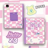 Pink plaid เคสไอแพด Pro11 2024 gen9/8/7 10.2 air6 เคสipad bear notebook gen10 Air4/5 10.9 case iPad gen10 air3 10.5 gen6/5 9.7 pro11