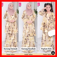 Raya 2024 Dhia Cotton Ironless Set 350 Pastel Yellow Baju Kurung Fatimah Raudhah Peplum Kids Sedondon Ibu Dan Anak