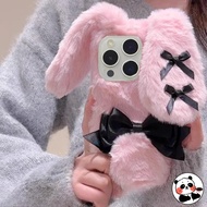 Elegant Bow Plush Rabbit Phone Case For Samsung Galaxy F62 M62 F06 M06 M32 F22 F14 A71 A70 A70S A70E